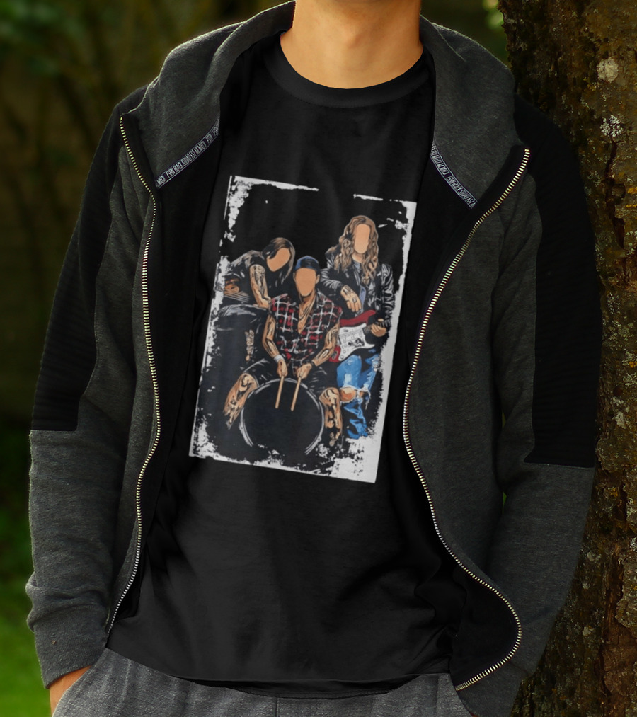 Rock Band Musicians Playing Instruments Grunge Music Drummer Guitarist T-Shirt