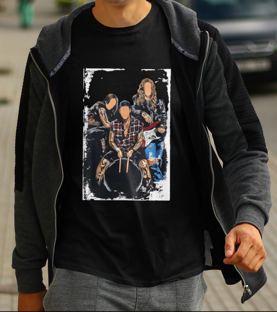 Rock Band Musicians Playing Instruments Grunge Music Drummer Guitarist T-Shirt