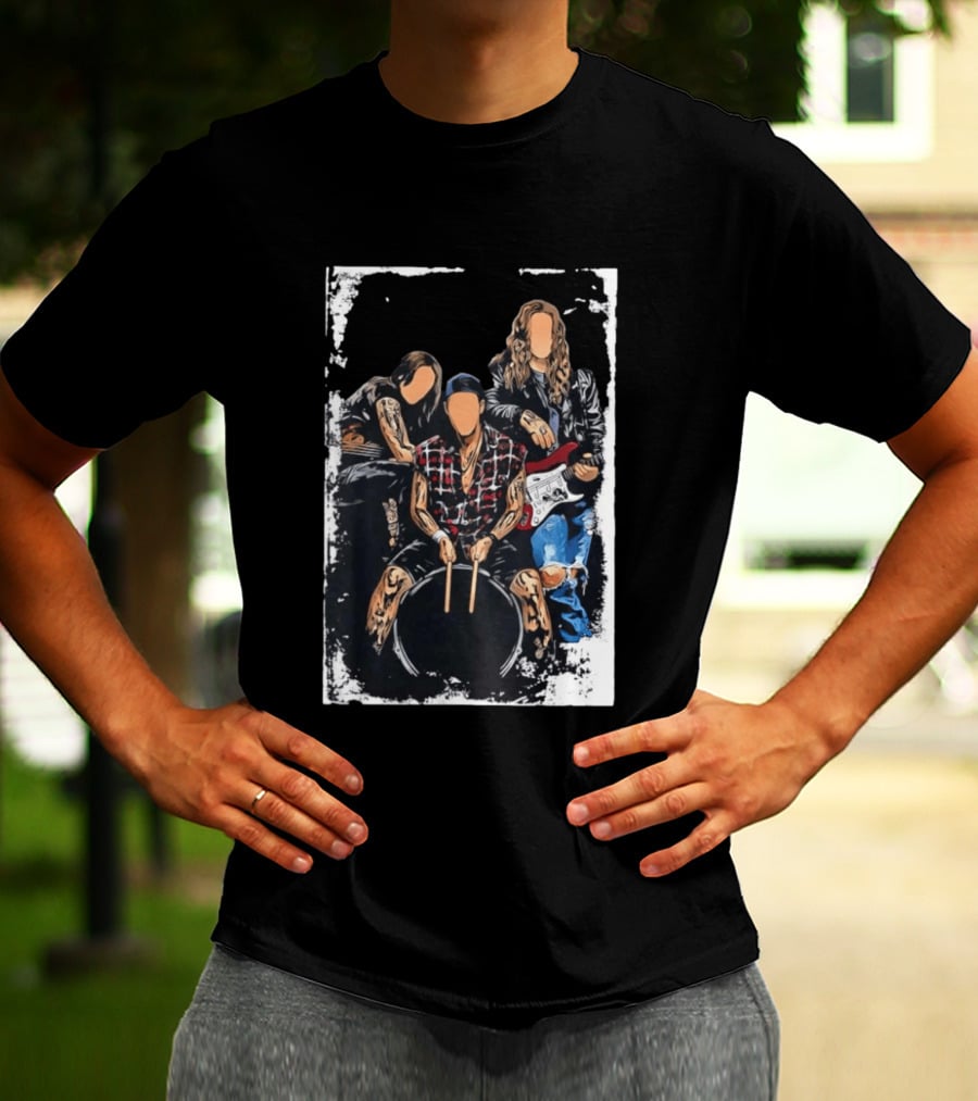 Rock Band Musicians Playing Instruments Grunge Music Drummer Guitarist T-Shirt