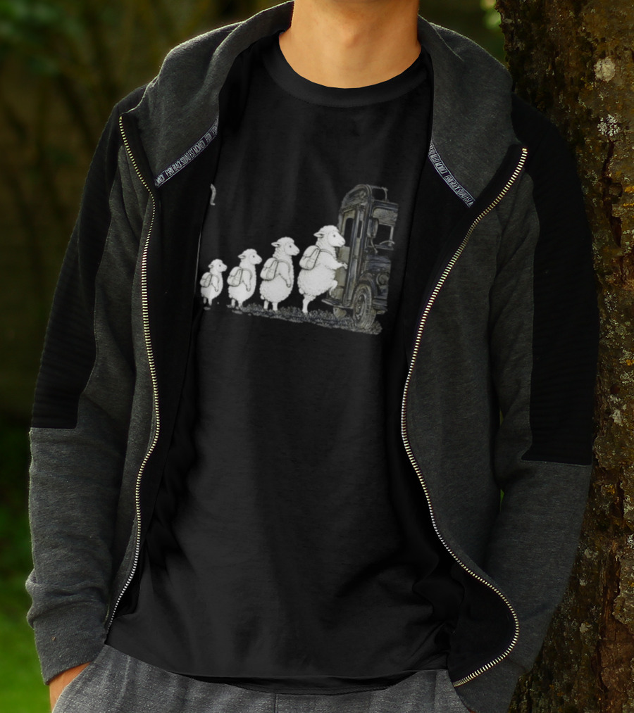 Sheep Boarding School Bus With Shepherd Staff Learning Journey T-Shirt