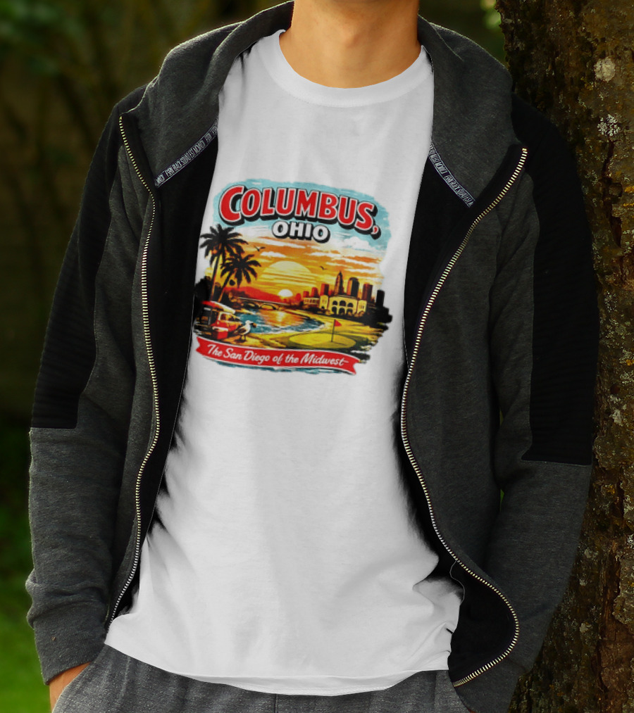 Columbus Ohio The San Diego Of The Midwest Sunset Skyline And Palm Trees T-Shirt