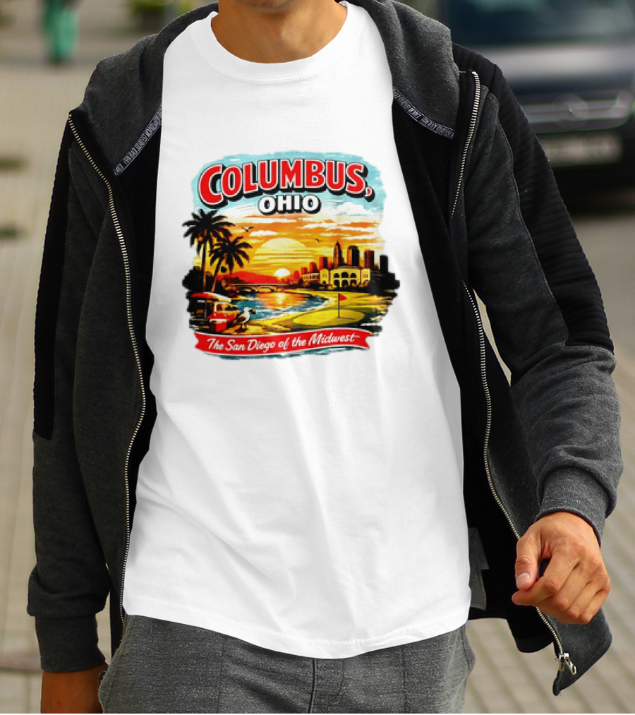 Columbus Ohio The San Diego Of The Midwest Sunset Skyline And Palm Trees T-Shirt