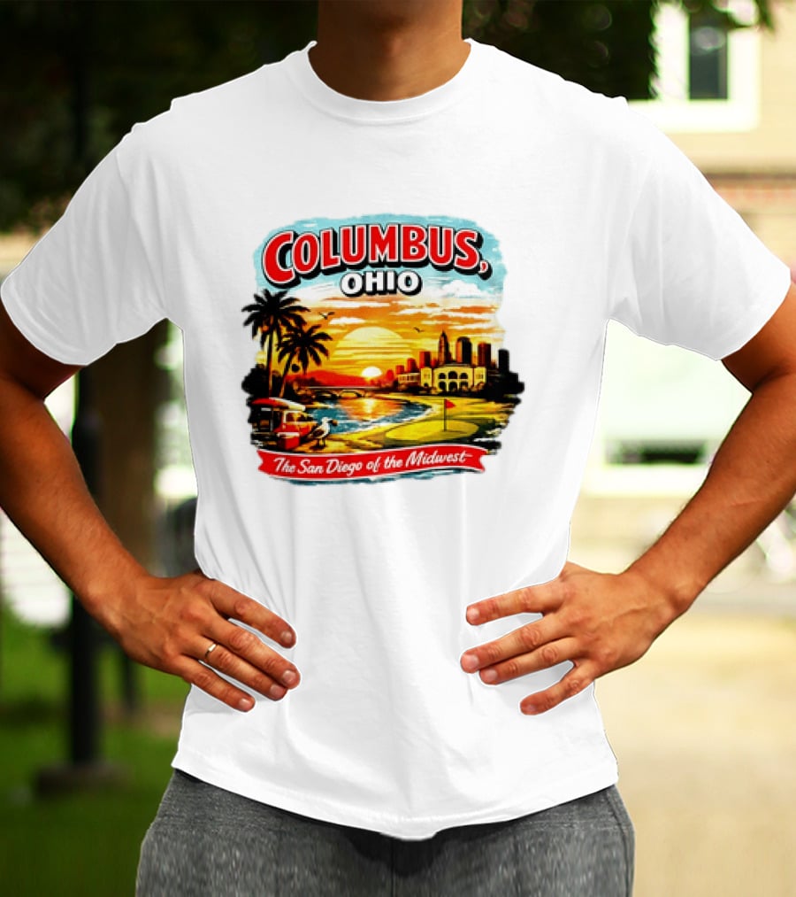 Columbus Ohio The San Diego Of The Midwest Sunset Skyline And Palm Trees T-Shirt