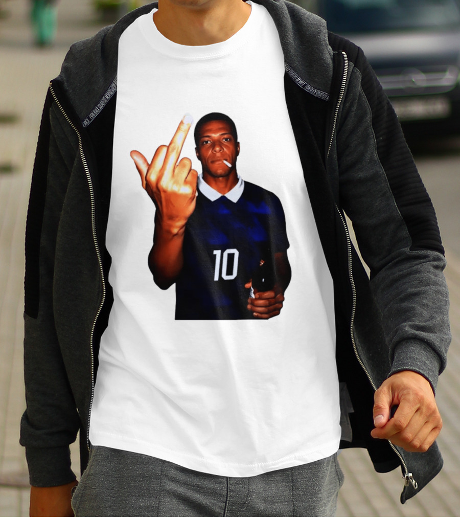 Kylian Mbappe Number 10 Edgy Gesture With Cigarette And Drink T-Shirt