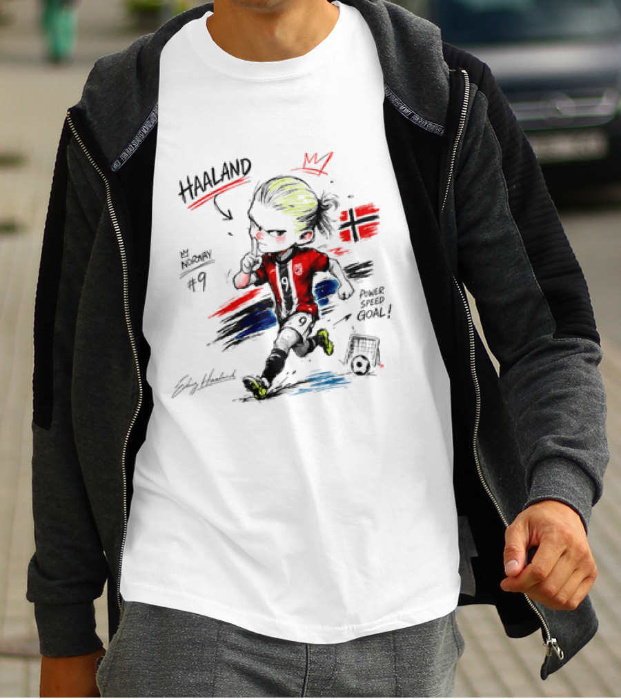 Haaland No 9 Norway Flag Power Speed Goal Scandinavian Soccer T-Shirt
