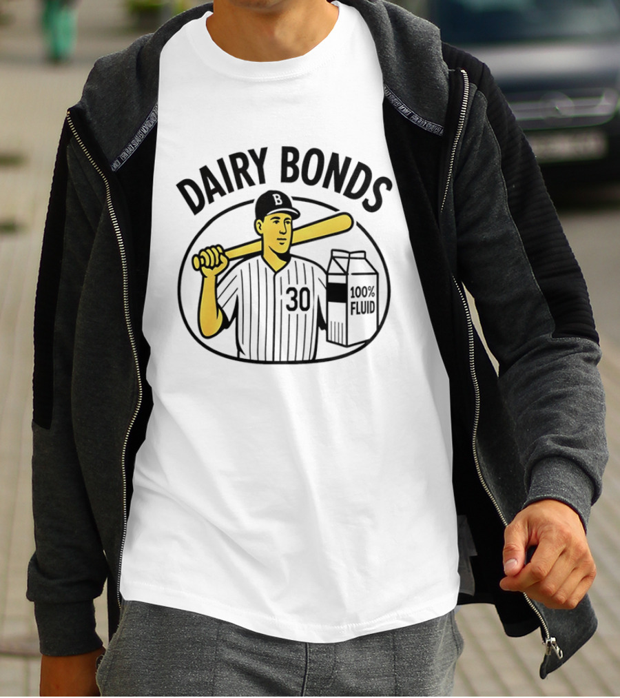 Dairy Bonds 100% Fluid Baseball Player With Bat And Milk Carton T-Shirt
