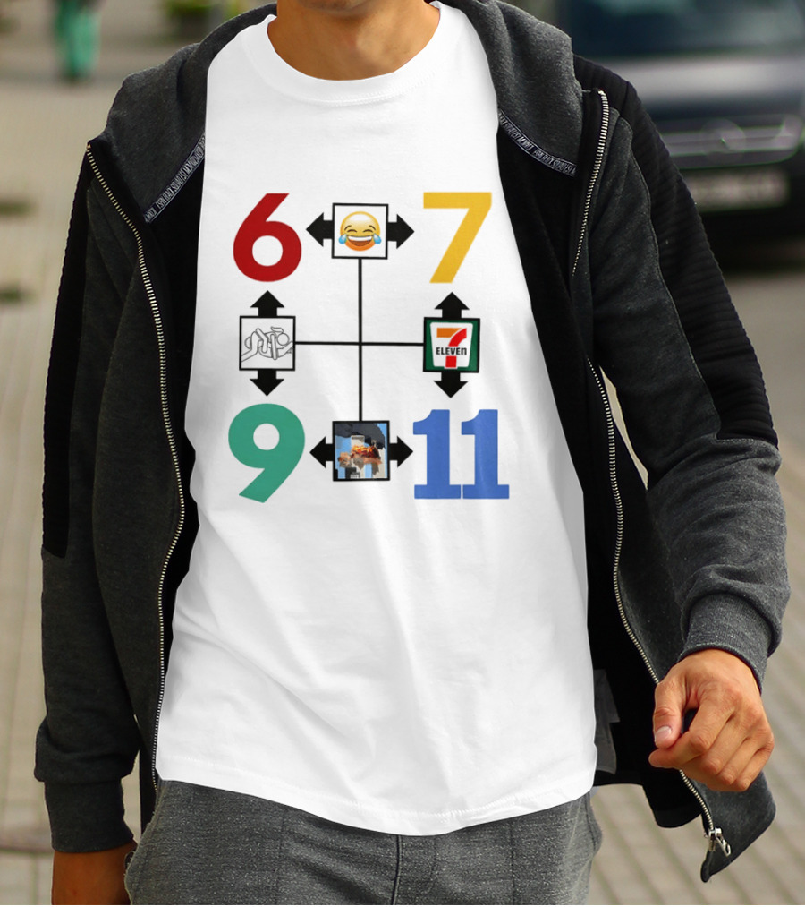 Six Seven 6 7 9 11 Emoji Wojak Meme Diagram Edgy Dark Humor T-Shirt