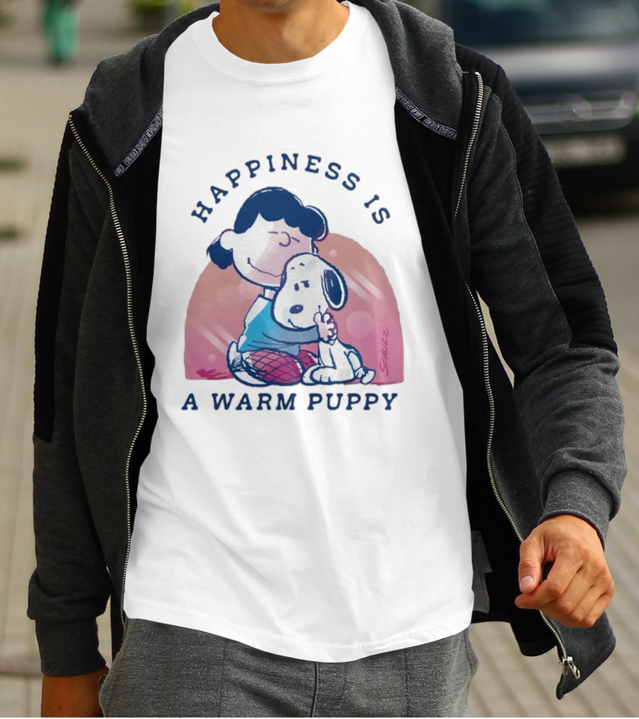 Happiness Is A Warm Puppy Snoopy And Lucy Van Pelt Hugging Moments T-Shirt