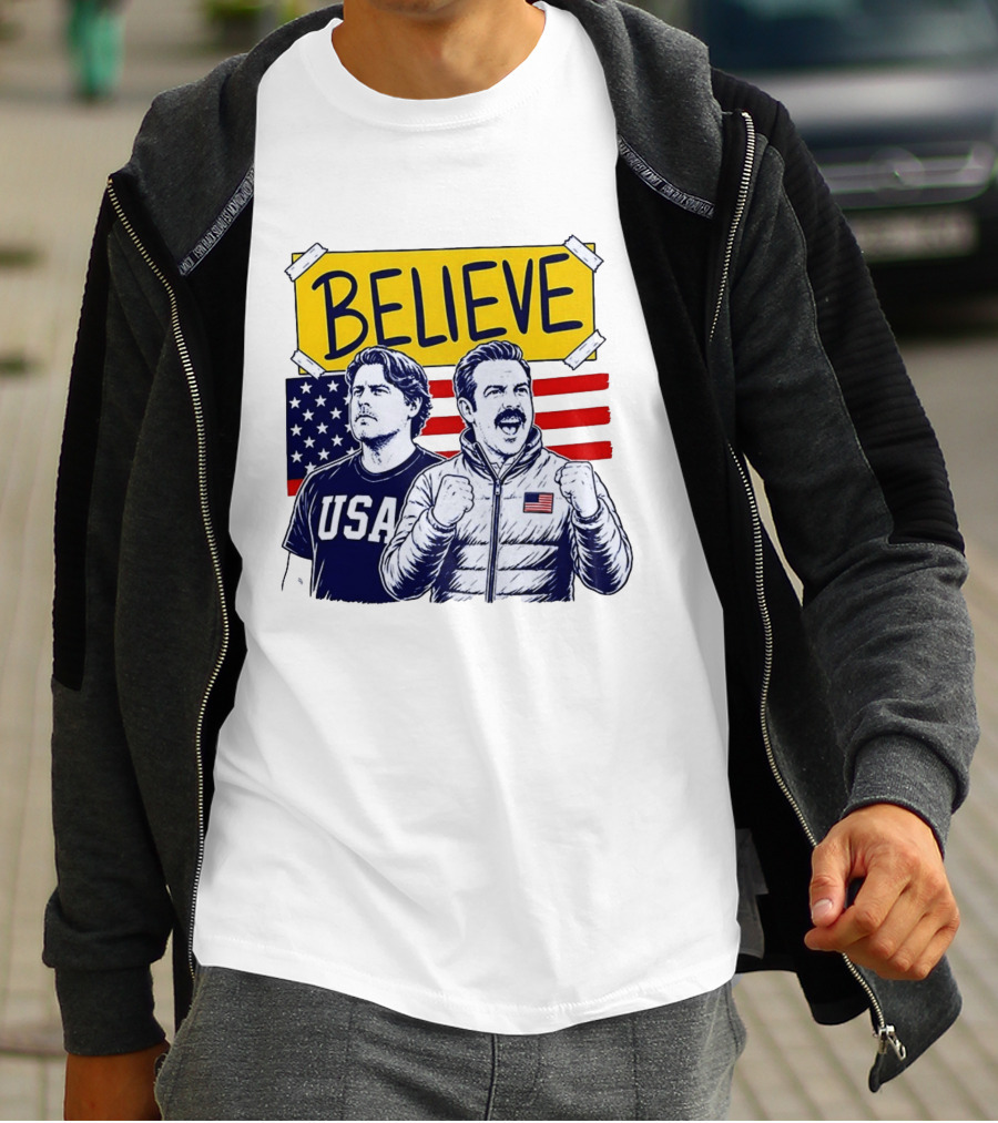 Ted Lasso Coach Beard Believe USA American Flag Scene T-Shirt