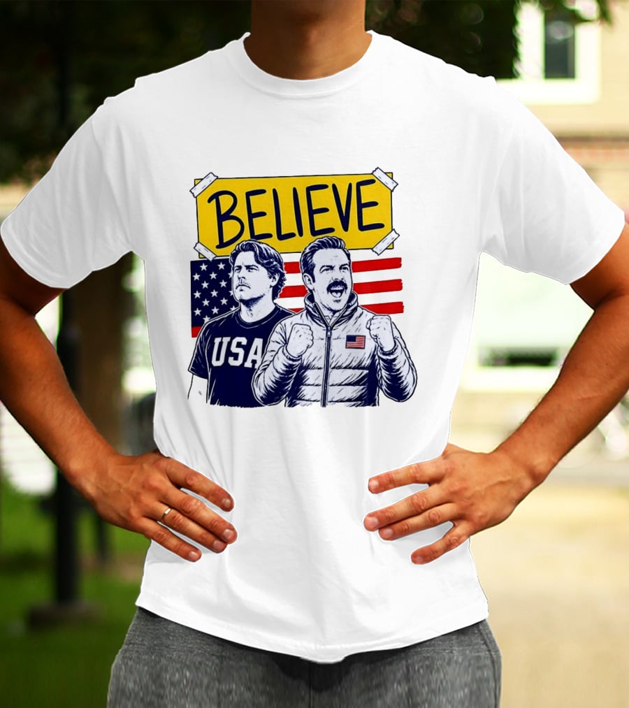 Ted Lasso Coach Beard Believe USA American Flag Scene T-Shirt