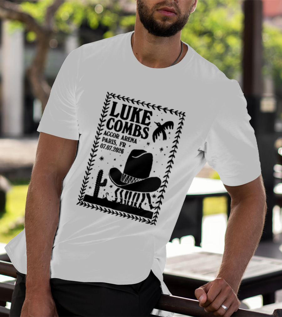 Luke Combs Paris Accor Arena July 07 2026 Western Theme Cowboy Hat Desert Cactus T-Shirt