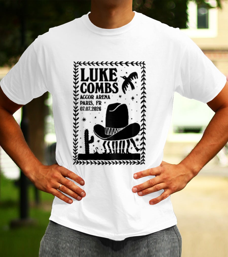 Luke Combs Paris Accor Arena July 07 2026 Western Theme Cowboy Hat Desert Cactus T-Shirt