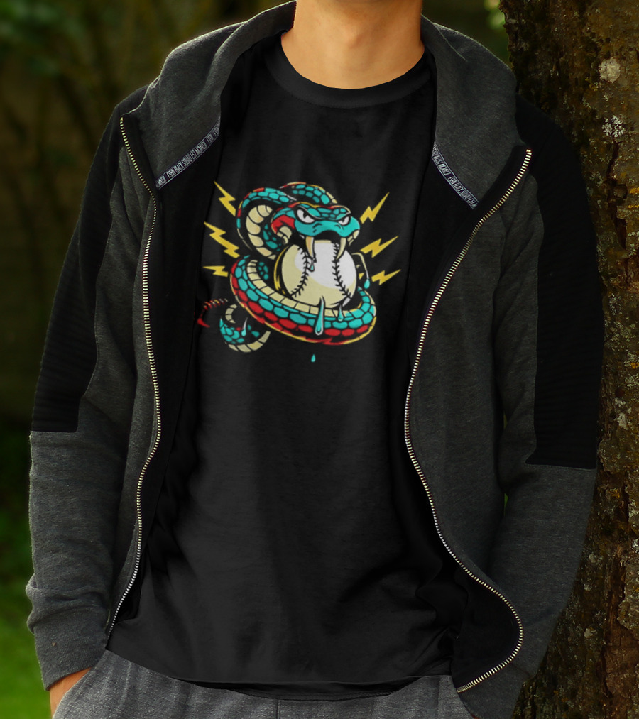 Snake Wrapped Around Baseball Surrounded By Lightning Strikes T-Shirt
