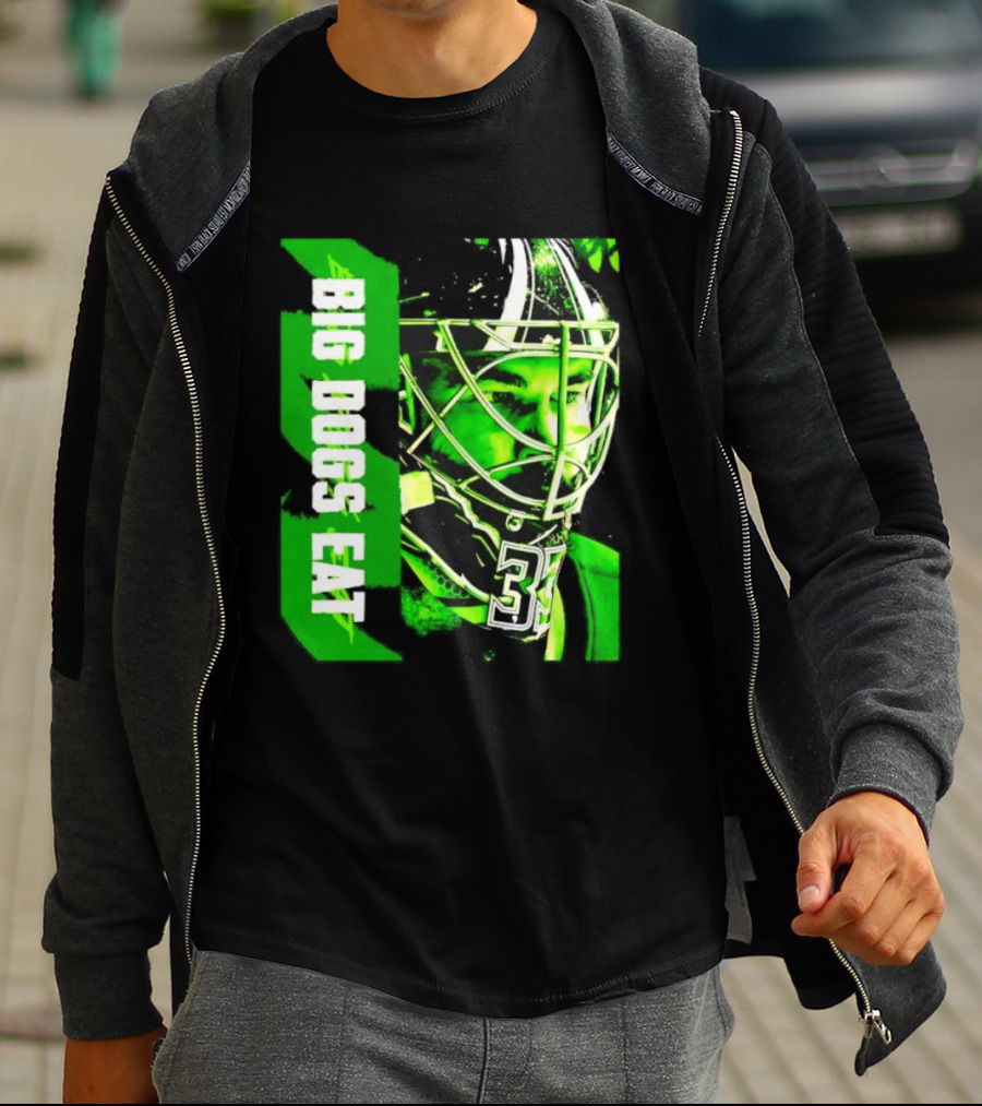 Big Dogs Eat Hockey Goalie 33 Green Masked Player T-Shirt