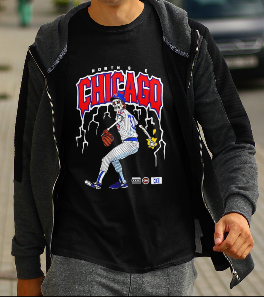 North Side Chicago Skeleton Pitcher CHI 31 Baseball T-Shirt