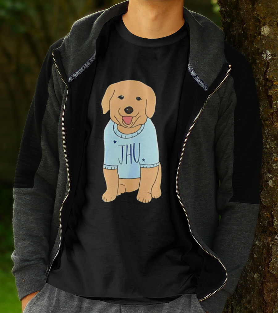 JHU Puppy In Light Blue Sweater T-Shirt