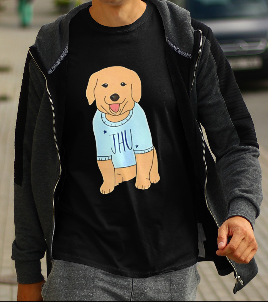 JHU Puppy In Light Blue Sweater T-Shirt