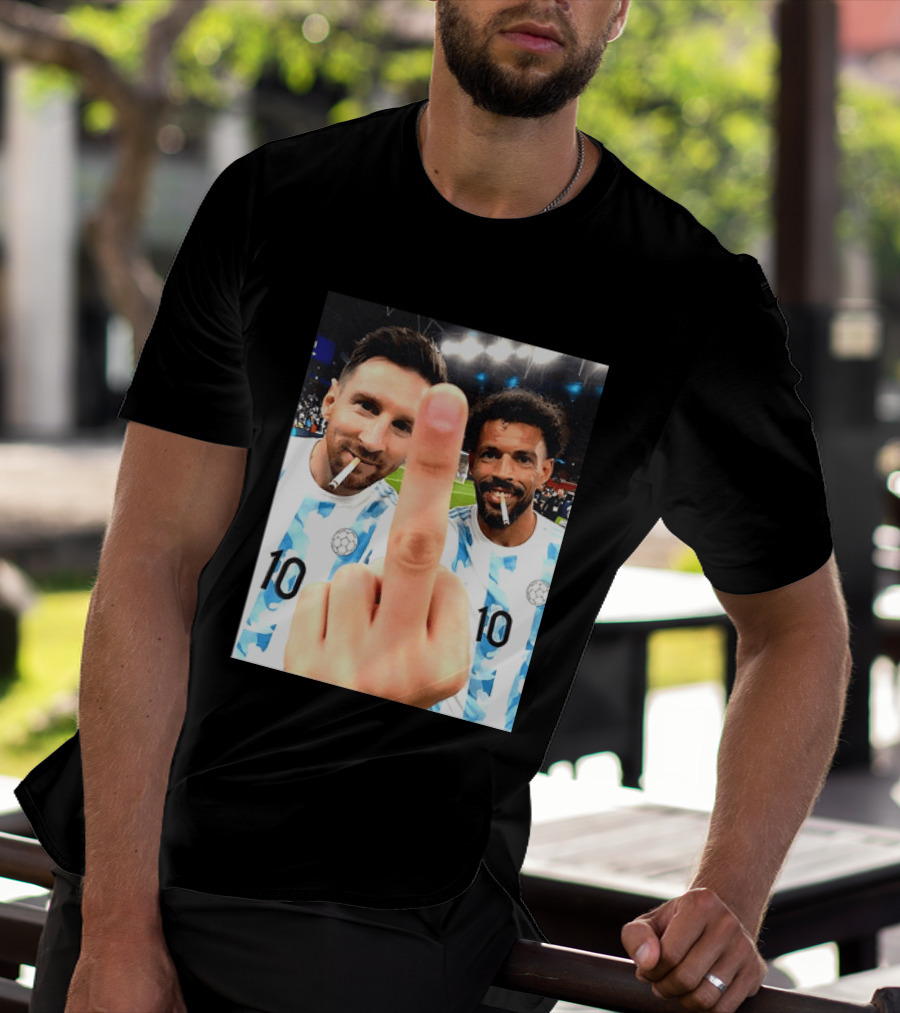 Messi Argentina Vozinha Cape Verde Middle Finger Gesture Football Smokers T-Shirt