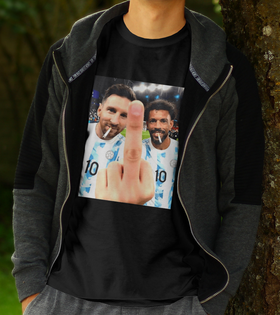 Messi Argentina Vozinha Cape Verde Middle Finger Gesture Football Smokers T-Shirt