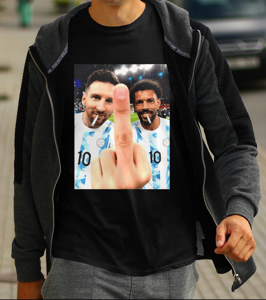 Messi Argentina Vozinha Cape Verde Middle Finger Gesture Football Smokers T-Shirt