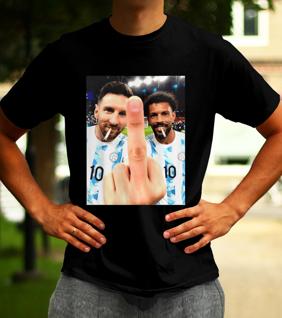Messi Argentina Vozinha Cape Verde Middle Finger Gesture Football Smokers T-Shirt