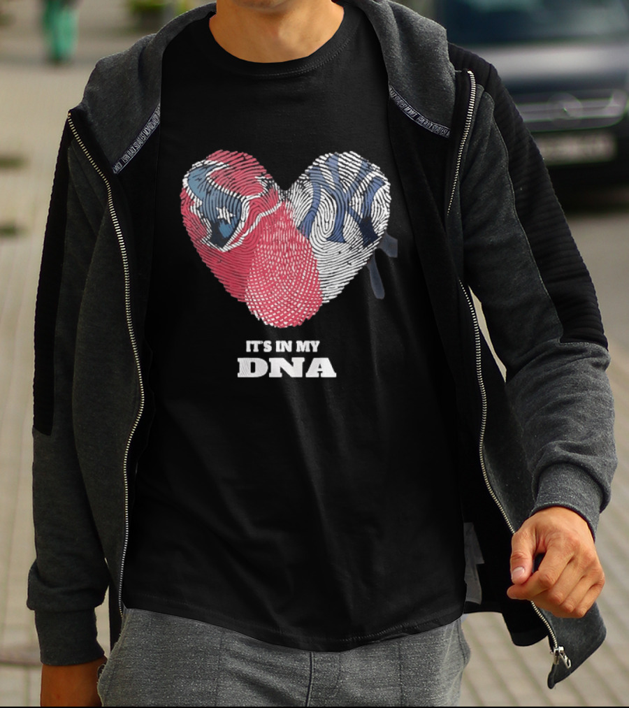 Houston Texans New York Yankees It's In My DNA Football Baseball Heart Fingerprint T-Shirt
