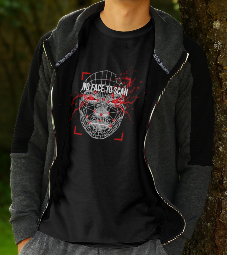 No Face To Scan Anti Surveillance 2026 Grid With Red Marks And Dots T-Shirt
