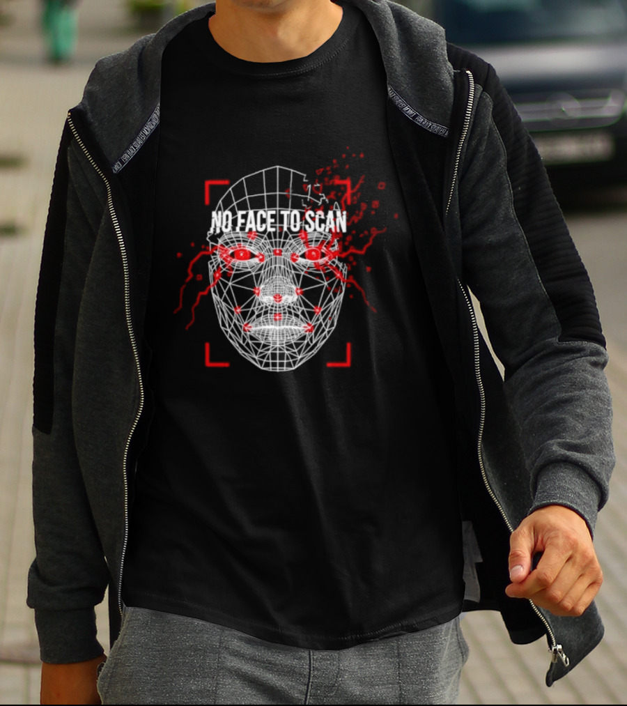 No Face To Scan Anti Surveillance 2026 Grid With Red Marks And Dots T-Shirt