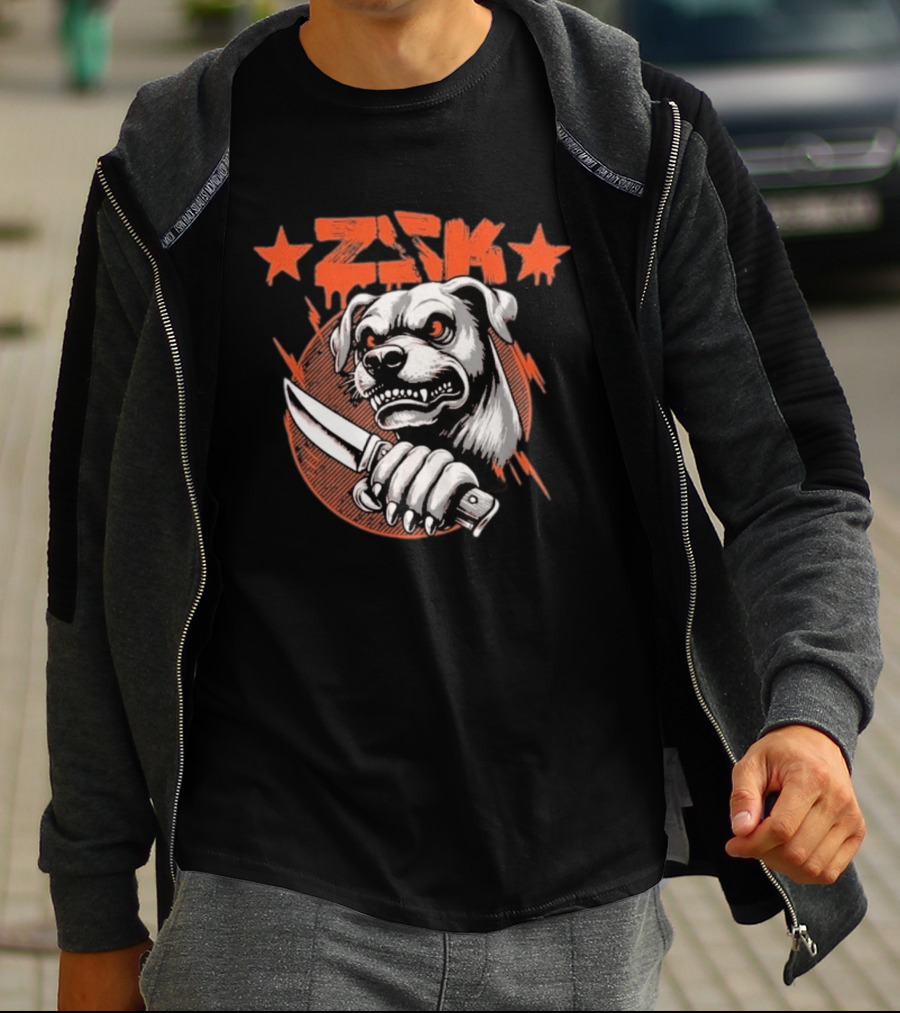 ZSK Dogfight Fierce Bulldog Holding Knife T-Shirt