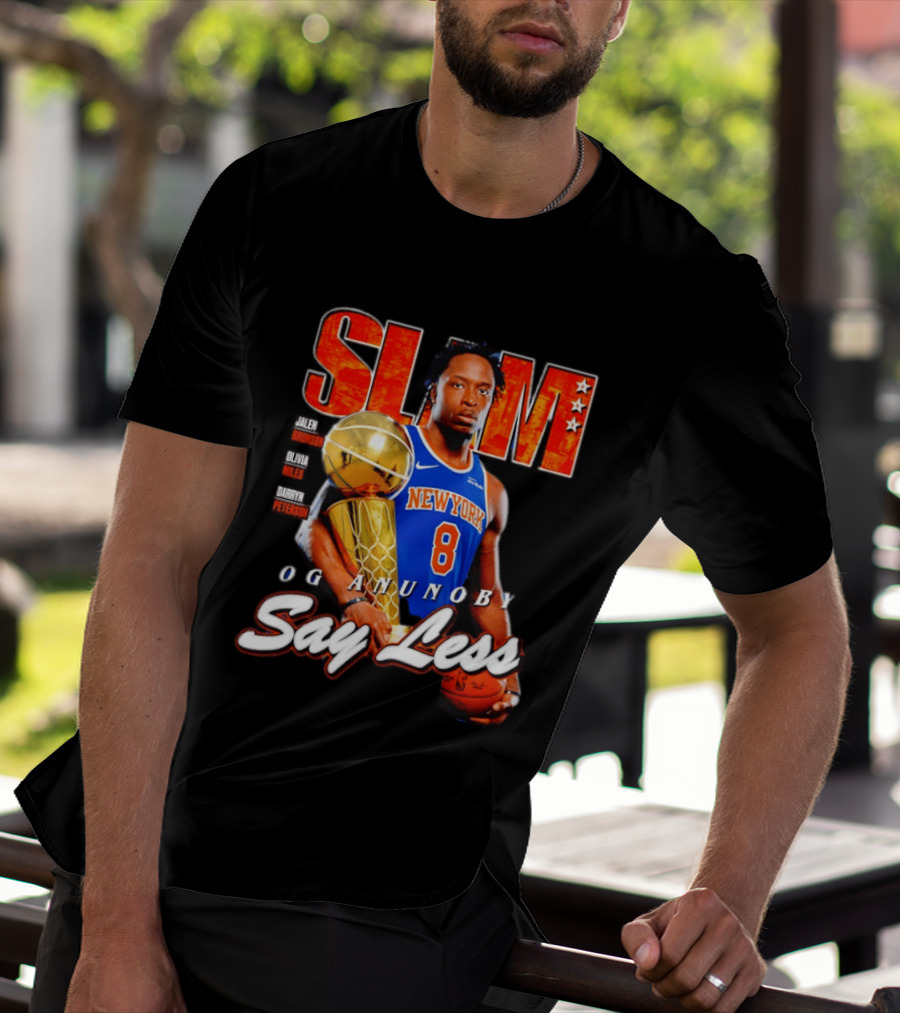 OG Anunoby New York Knicks SLAM Cover Larry O'Brien Trophy Say Less Jalen Brunson 2026 T-Shirt