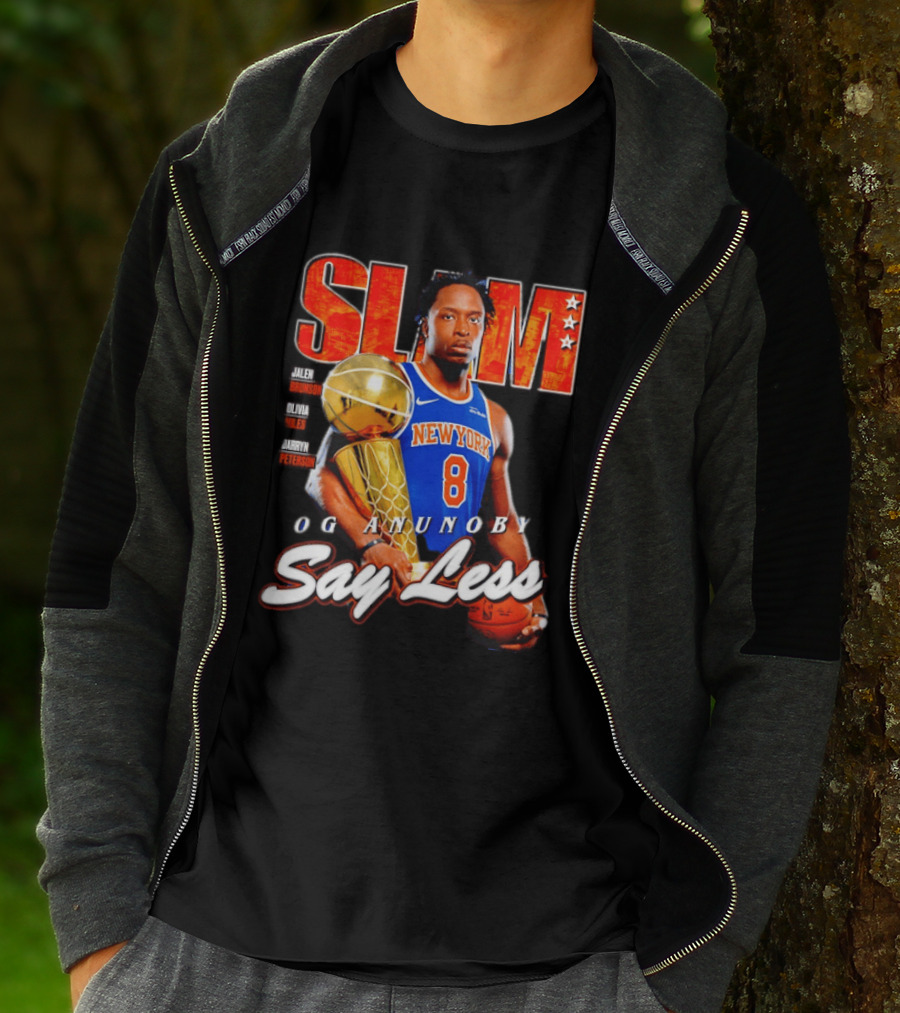 OG Anunoby New York Knicks SLAM Cover Larry O'Brien Trophy Say Less Jalen Brunson 2026 T-Shirt