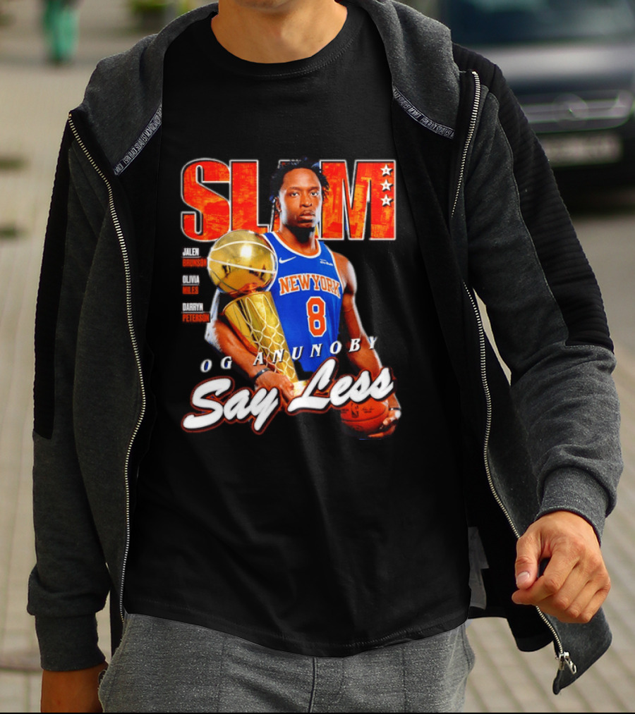 OG Anunoby New York Knicks SLAM Cover Larry O'Brien Trophy Say Less Jalen Brunson 2026 T-Shirt