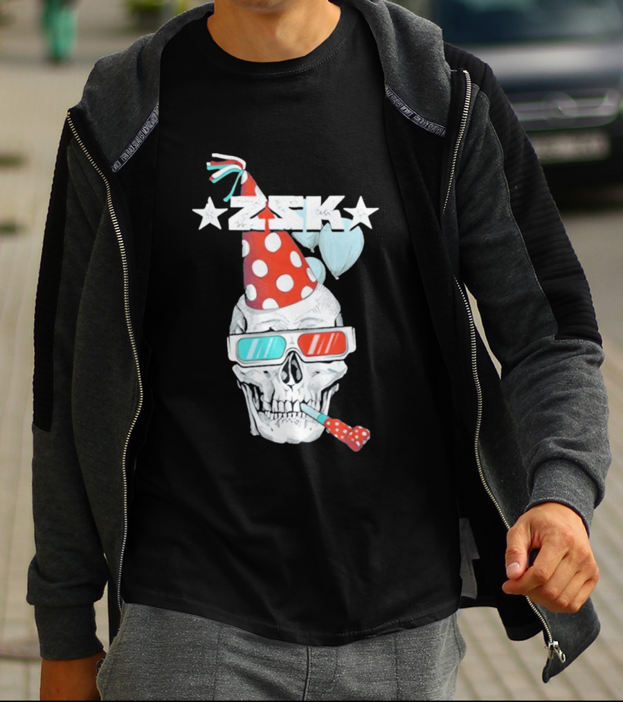 ZSK Skull Party Hat 3D Glasses Fun T-Shirt