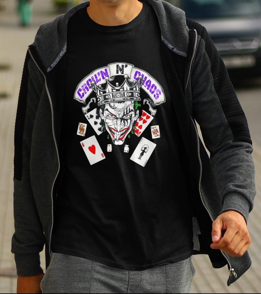 Crown N' Chaos Joker Face With Playing Cards T-Shirt