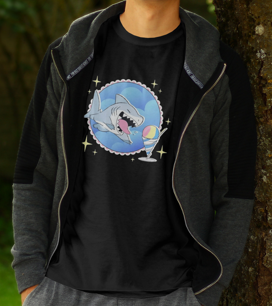 Shark Chasing Colorful Shaved Ice In Sky Circle With Stars T-Shirt