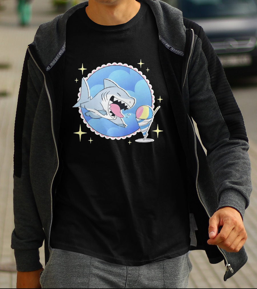 Shark Chasing Colorful Shaved Ice In Sky Circle With Stars T-Shirt
