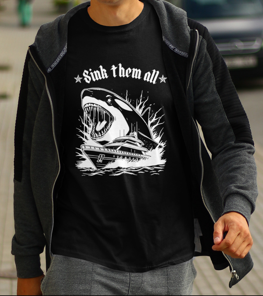 Sink Them All Orca Yacht Attack Scene T-Shirt