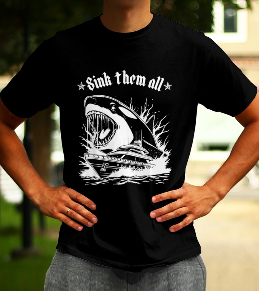Sink Them All Orca Yacht Attack Scene T-Shirt