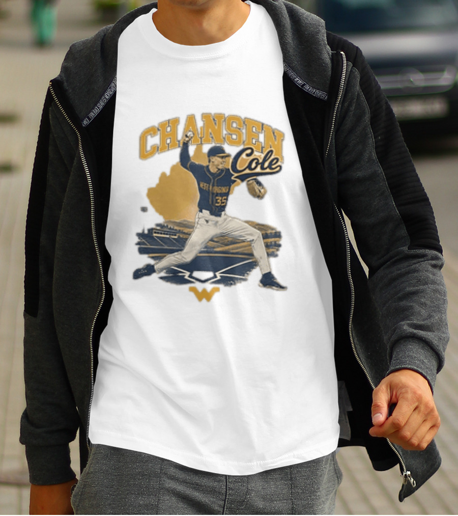 Chansen Cole West Virginia Mountaineers Baseball Player 35 Pitching Action T-Shirt
