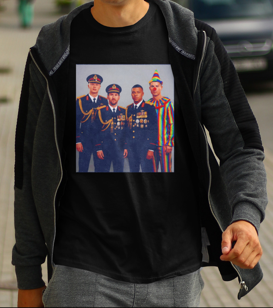 Mbappe Messy Ronaldo Haaland In Uniforms And Clown Outfit T-Shirt