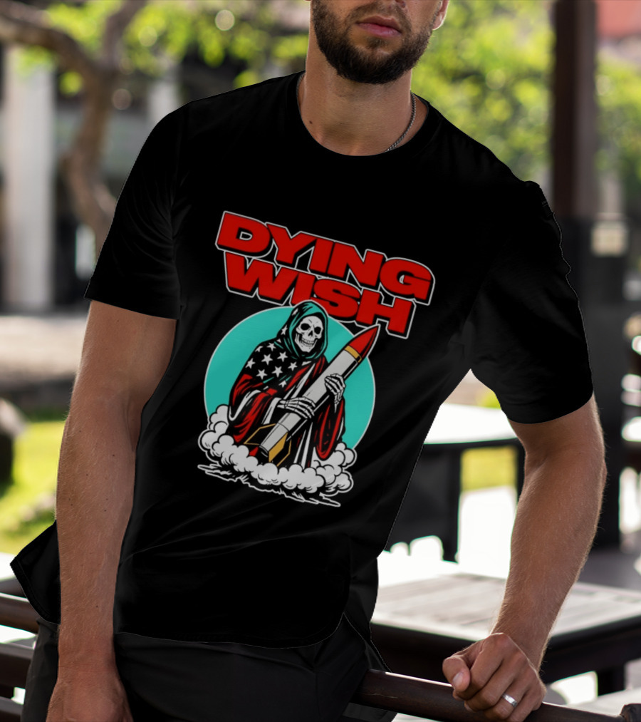 Dying Wish Grim Reaper Holding Nuclear Missile American Flag Cloak T-Shirt