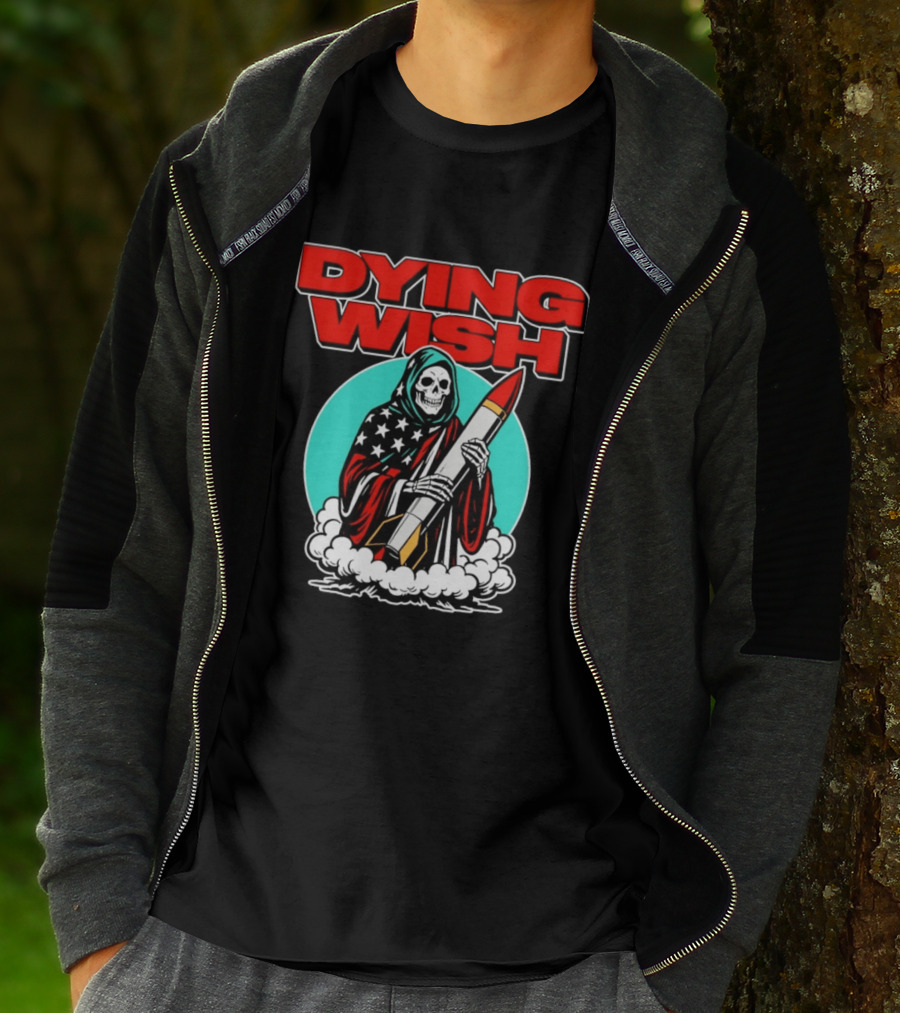 Dying Wish Grim Reaper Holding Nuclear Missile American Flag Cloak T-Shirt