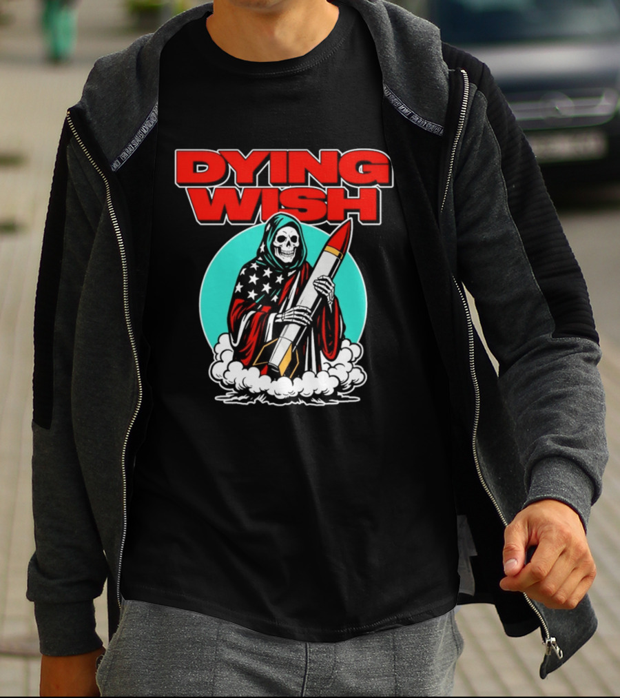 Dying Wish Grim Reaper Holding Nuclear Missile American Flag Cloak T-Shirt