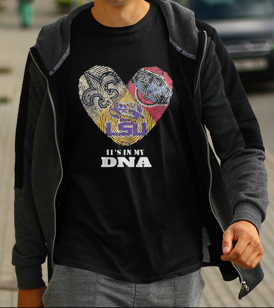 LSU New Orleans Saints It's In My DNA Fingerprint Heart T-Shirt