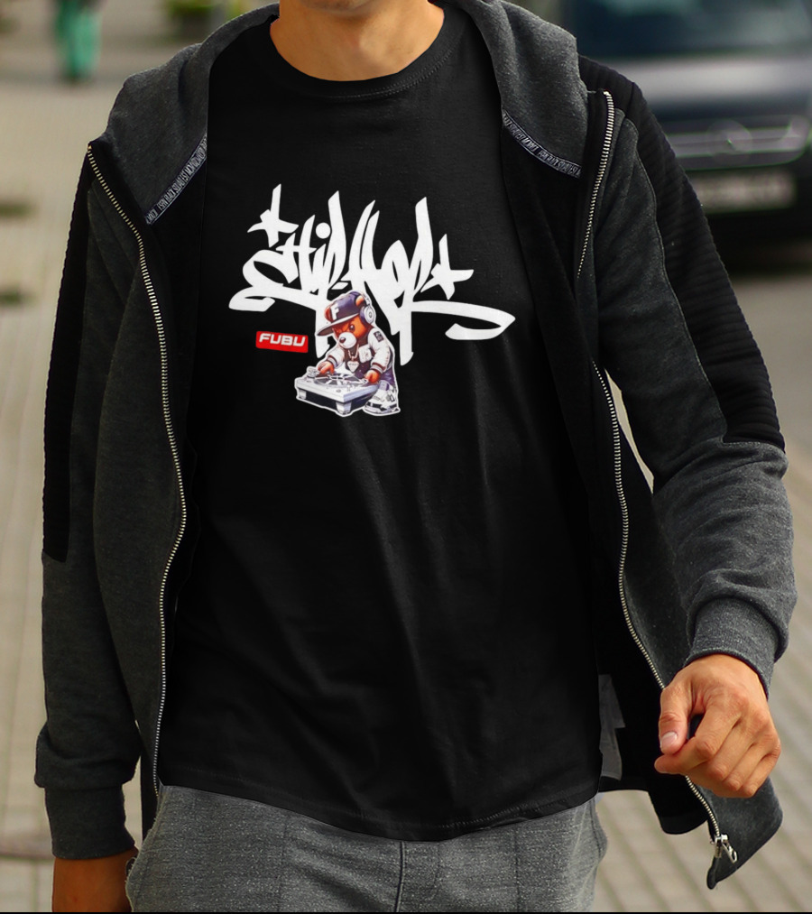 FUBU DJ Bear Still Rollin Hip Hop Scratching Records T-Shirt