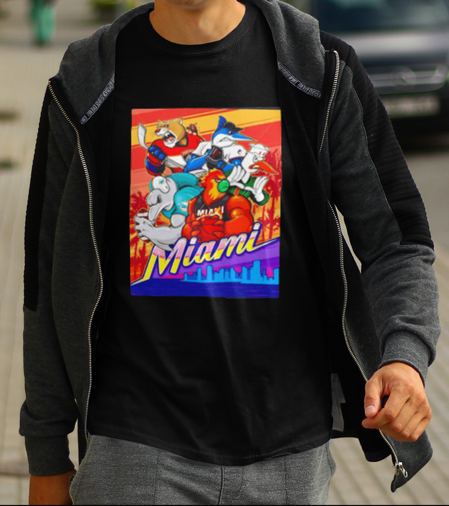 Miami Sports City Team Mascots Collage T-Shirt