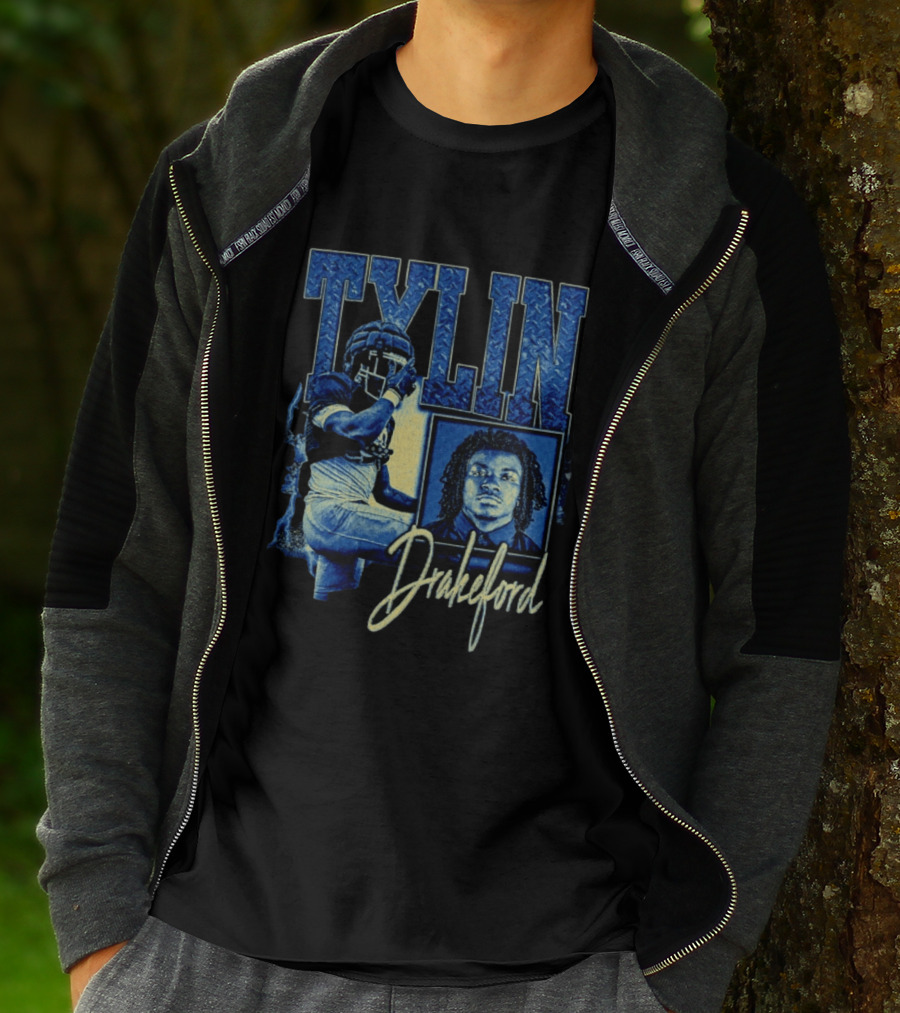 Tylin Drakeford Football Athlete Blue Portrait NFL Style Bootleg T-Shirt