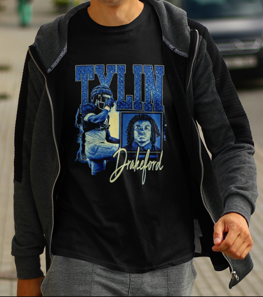 Tylin Drakeford Football Athlete Blue Portrait NFL Style Bootleg T-Shirt