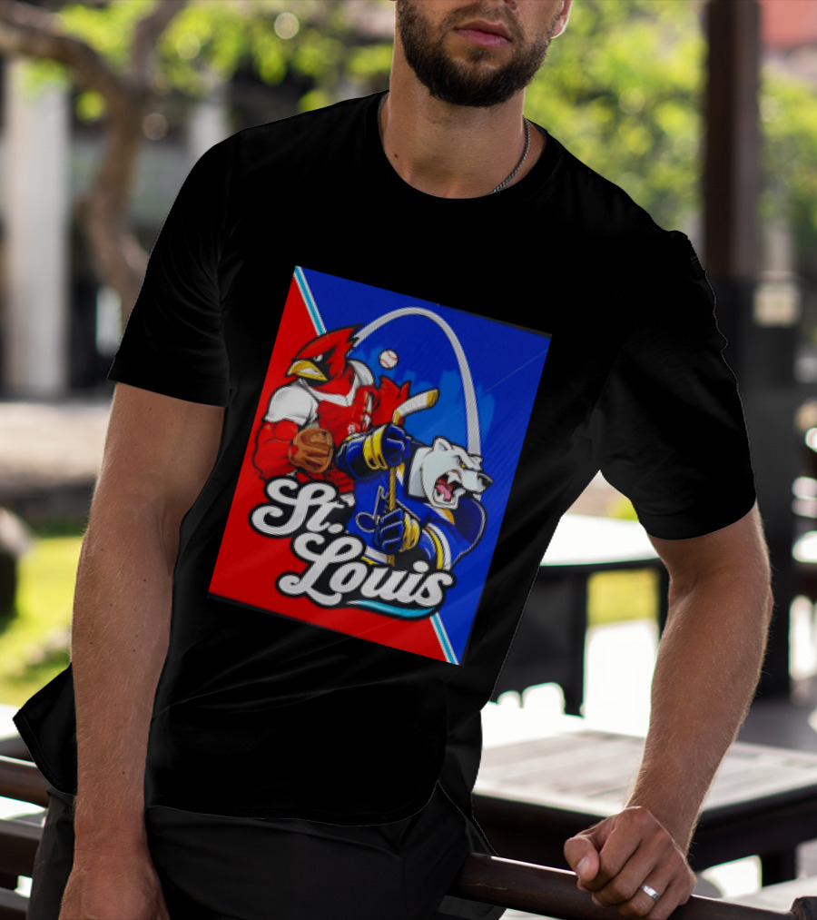 St Louis Cardinals Baseball Blues Hockey Arch Iconic Sports Team Collage T-Shirt