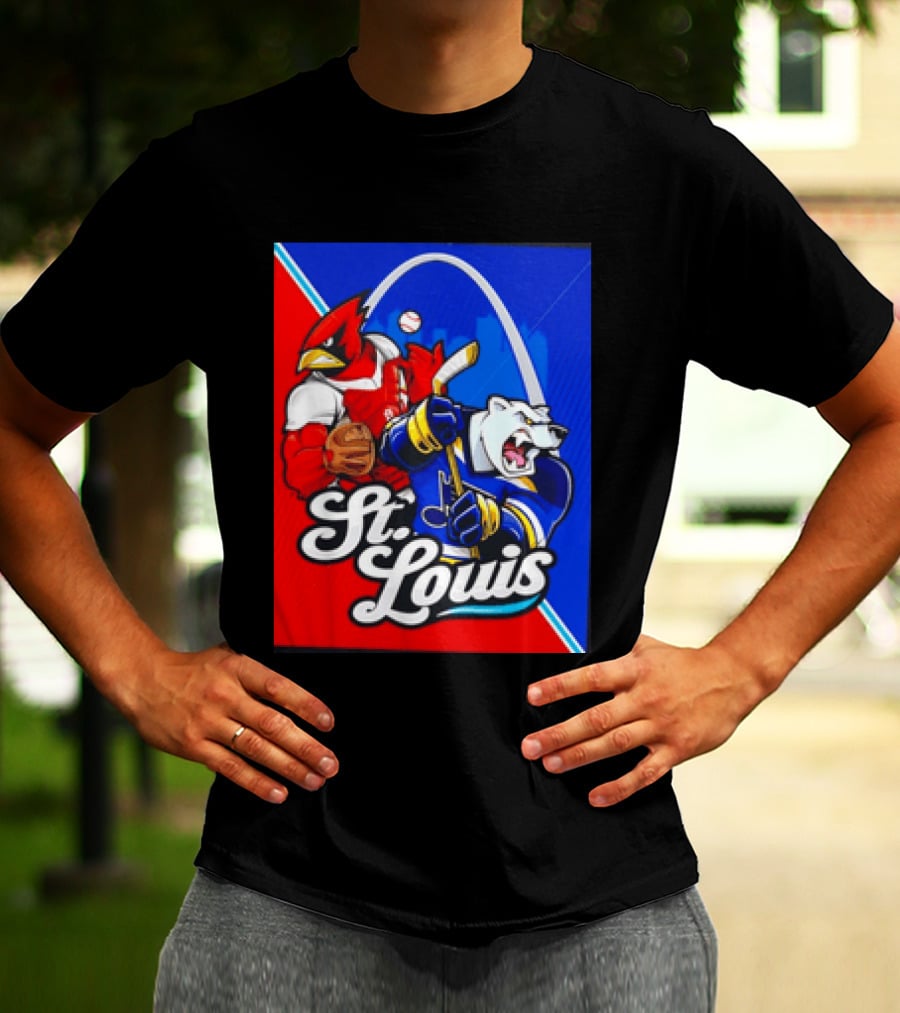 St Louis Cardinals Baseball Blues Hockey Arch Iconic Sports Team Collage T-Shirt